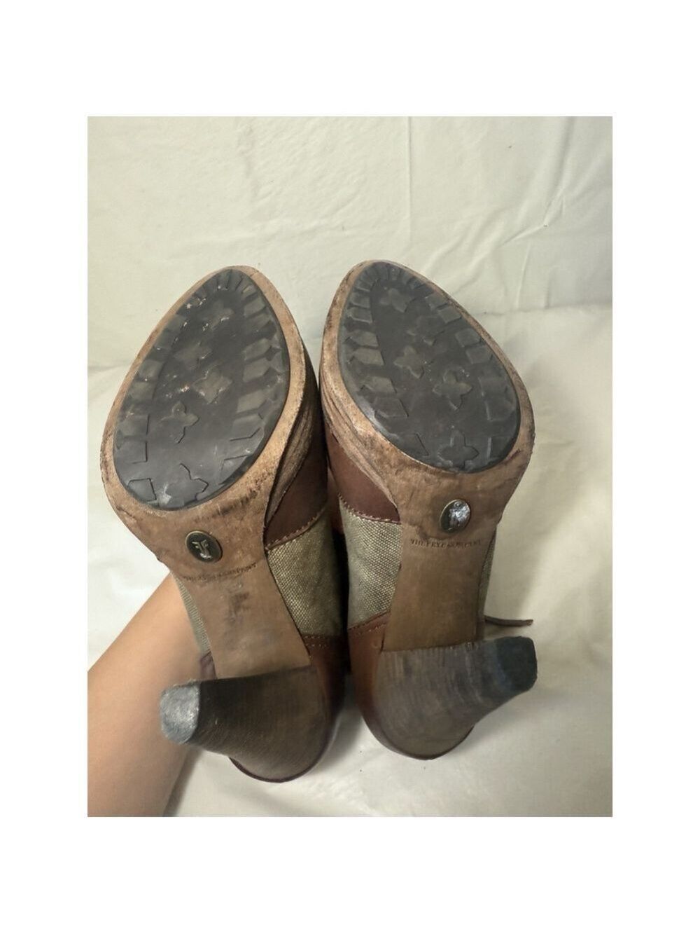 FRYE Boots Women 7M Harlow Brown Leather And Canvas - Picture 10 of 14
